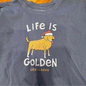 Life Is Good Navy Dog T-Shirt with Golden Retriever Designr FLAW